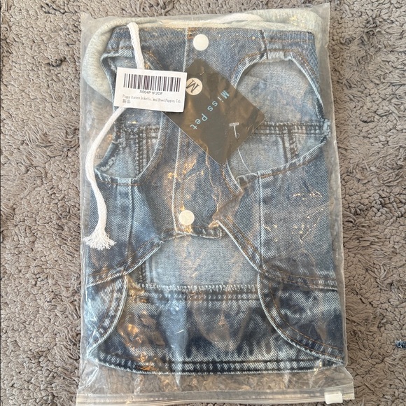 Denim Jacket with Gray Hood for Small Pets - Picture 4 of 4